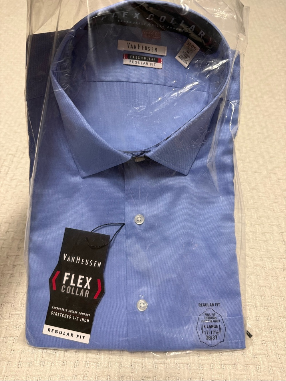 Van Heusen Flex Collar Regular Fit Long-Sleeve Dress Shirt in English Blue, XL